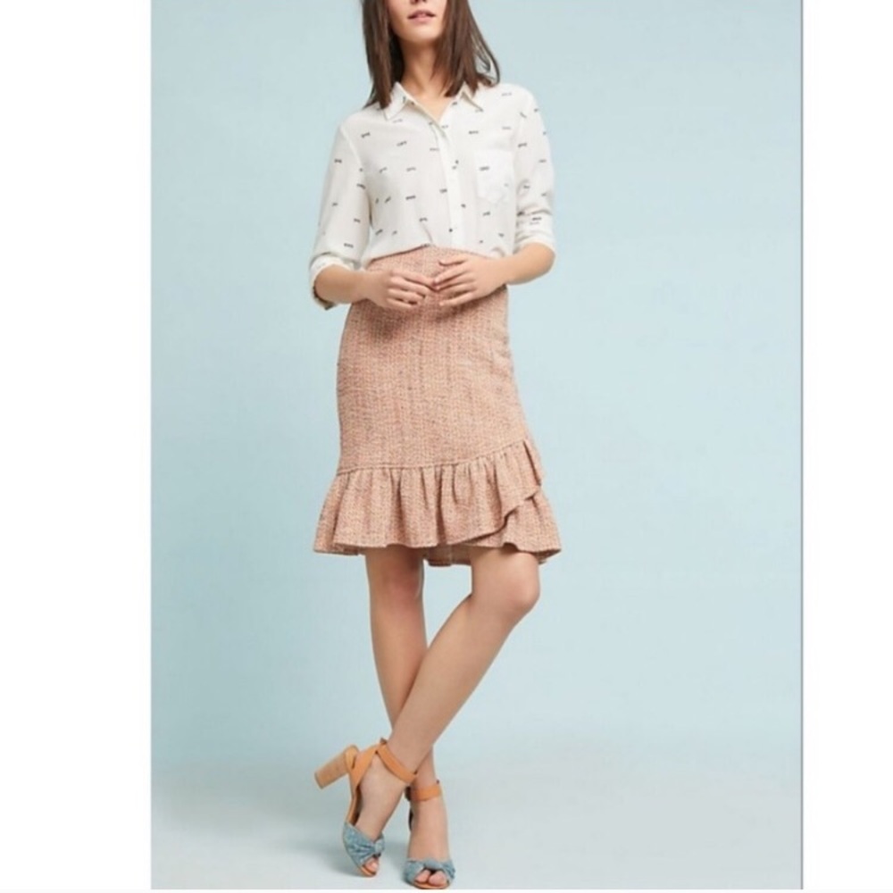 Samantha Dru Anthropologie Tweed Skirt Ruffle